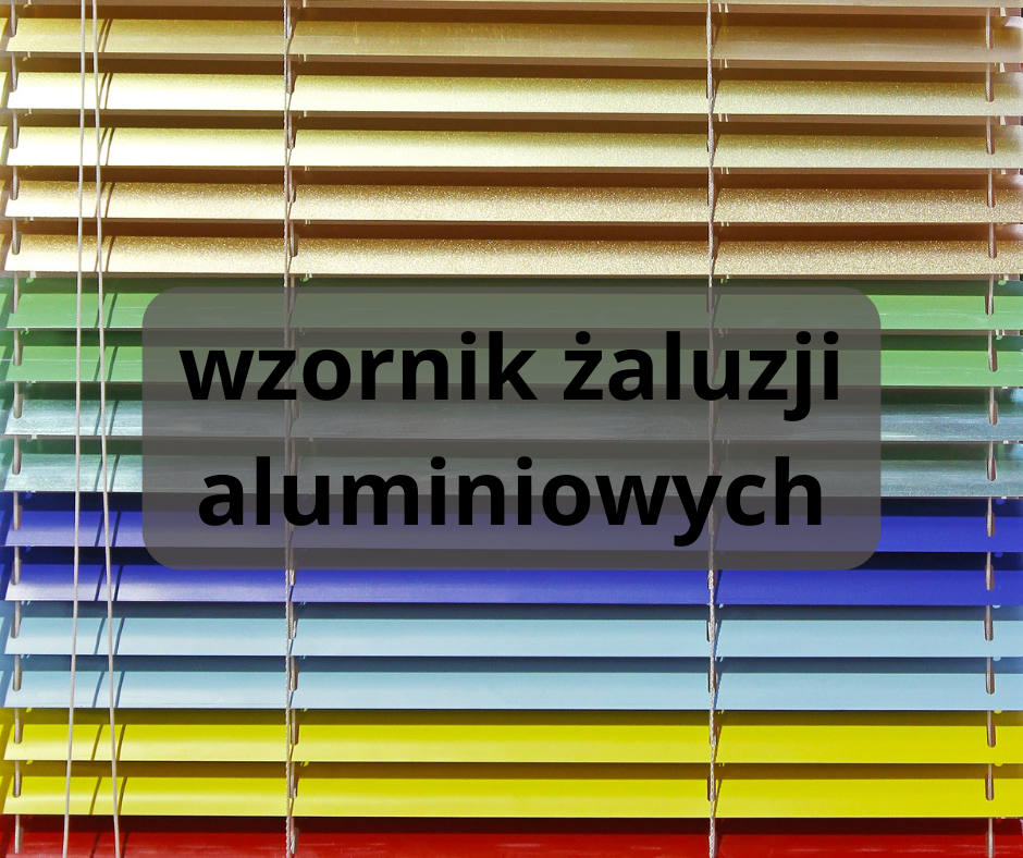 Zdjęcie prezentuje bogatą paletę kolorów żaluzji aluminiowych dostępnych w ofercie VEO Design, pokazując różnorodność od jasnych odcieni po ciemne, umożliwiając idealne dopasowanie do każdego wnętrza.