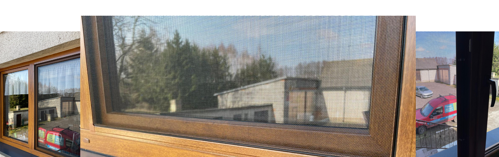 Zdjęcie przedstawia profesjonalnie zamontowane moskitiery w oknach łódzkiego domu, zapewniające skuteczną ochronę przed owadami i dodające komfortu mieszkańcom podczas letnich dni.